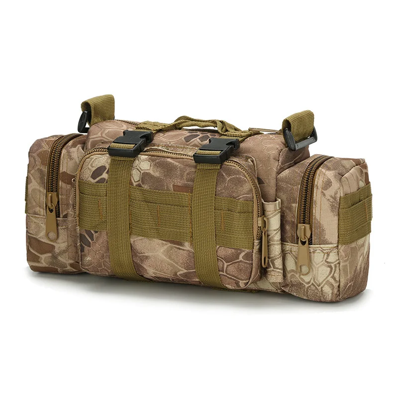 Guangzhou Fuliya Industry Co.,Ltd C-81125 Multi-functional tactical waist bag, water-resistant, large capacity, MOLLE system, and locking buckle - shoulder, backpack, hand, crossbody, or waist carry for outdoor, fishing, and photography.