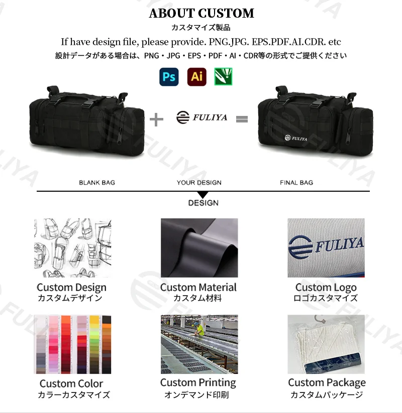 Guangzhou Fuliya Industry Co.,Ltd C-81125 Multi-functional tactical waist bag, water-resistant, large capacity, MOLLE system, and locking buckle - shoulder, backpack, hand, crossbody, or waist carry for outdoor, fishing, and photography.