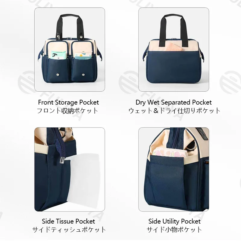 広州富麗雅実業有限会社  C-81128 ファッションマザーズバッグ、撥水・耐磨耗エコ素材、大容量多ポケット、乾湿分離ポケット、前面ポケット、サイドティッシュポケット、取り外しフック、調節ストラップ - 育児外出・旅行に。
