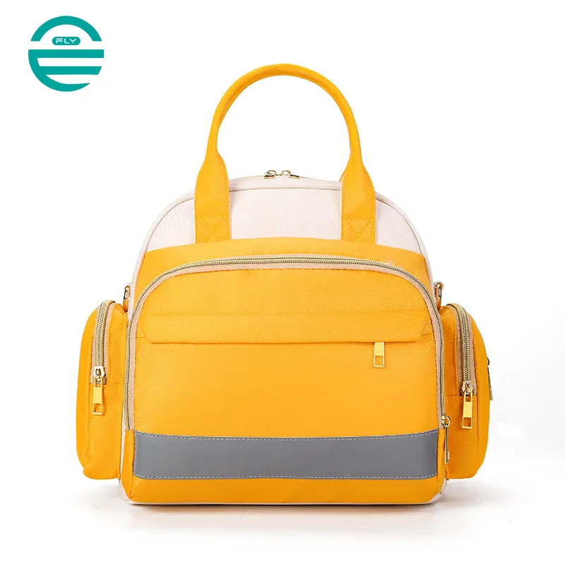 Guangzhou Fuliya Industry Co.,Ltd C-81132 Multi-functional mommy bag, water-resistant, large capacity, foil-insulated bag, wet/dry pocket, reflective strip, detachable hook, and luggage strap - hand, shoulder, crossbody, or backpack carry.