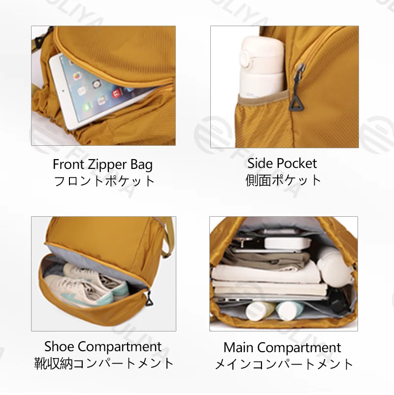 Guangzhou Fuliya Industry Co.,Ltd C-81134 Drawstring sports backpack, water-resistant, large capacity, shoe compartment, wet/dry pocket, front zipper pocket, and side pocket - for basketball, soccer, fitness, and outdoor.
