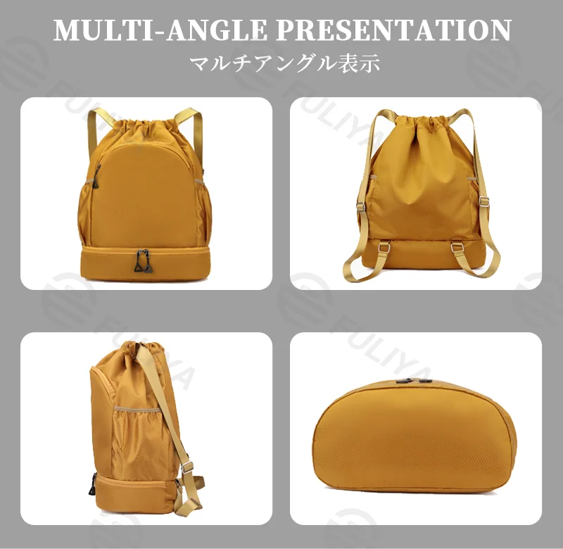 Guangzhou Fuliya Industry Co.,Ltd C-81134 Drawstring sports backpack, water-resistant, large capacity, shoe compartment, wet/dry pocket, front zipper pocket, and side pocket - for basketball, soccer, fitness, and outdoor.