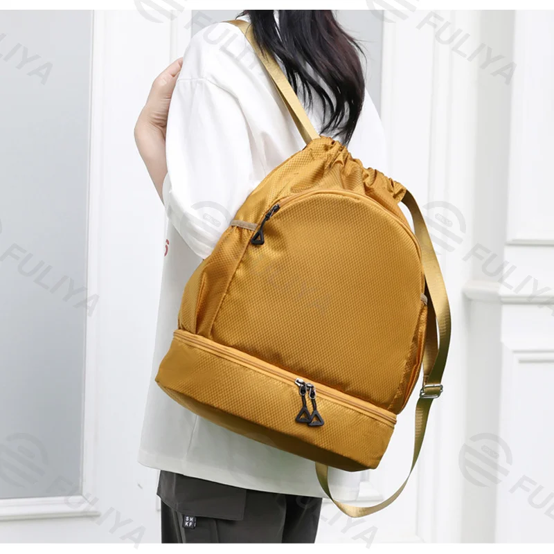 Guangzhou Fuliya Industry Co.,Ltd C-81134 Drawstring sports backpack, water-resistant, large capacity, shoe compartment, wet/dry pocket, front zipper pocket, and side pocket - for basketball, soccer, fitness, and outdoor.