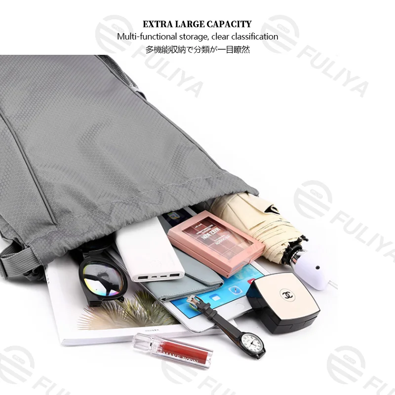 Guangzhou Fuliya Industry Co.,Ltd C-81137 Drawstring backpack, water-resistant, large capacity, shoe compartment, wet/dry pocket, ball compartment, and side pocket - for swimming, fitness, basketball, and outdoor.