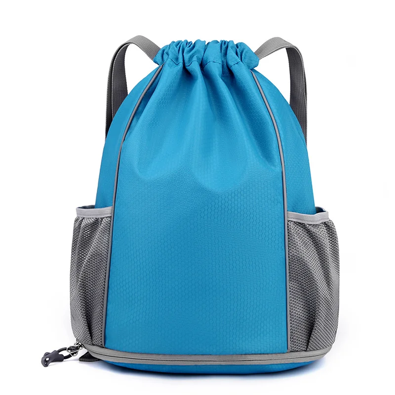 Guangzhou Fuliya Industry Co.,Ltd C-81137 Drawstring backpack, water-resistant, large capacity, shoe compartment, wet/dry pocket, ball compartment, and side pocket - for swimming, fitness, basketball, and outdoor.