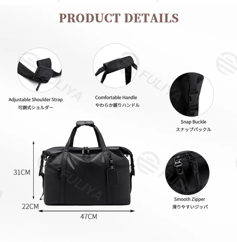 Guangzhou Fuliya Industry Co.,Ltd C-81139 Stylish outdoor travel gym bag, water-resistant, large capacity, adjustable strap, comfortable handle, and luggage strap - hand or crossbody carry for travel, fitness, and business trips.
