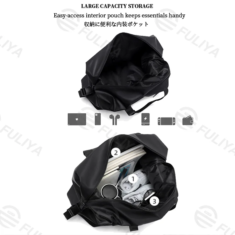 Guangzhou Fuliya Industry Co.,Ltd C-81139 Stylish outdoor travel gym bag, water-resistant, large capacity, adjustable strap, comfortable handle, and luggage strap - hand or crossbody carry for travel, fitness, and business trips.