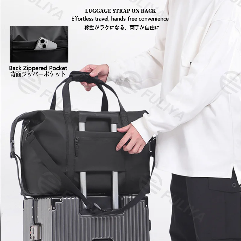 Guangzhou Fuliya Industry Co.,Ltd C-81139 Stylish outdoor travel gym bag, water-resistant, large capacity, adjustable strap, comfortable handle, and luggage strap - hand or crossbody carry for travel, fitness, and business trips.