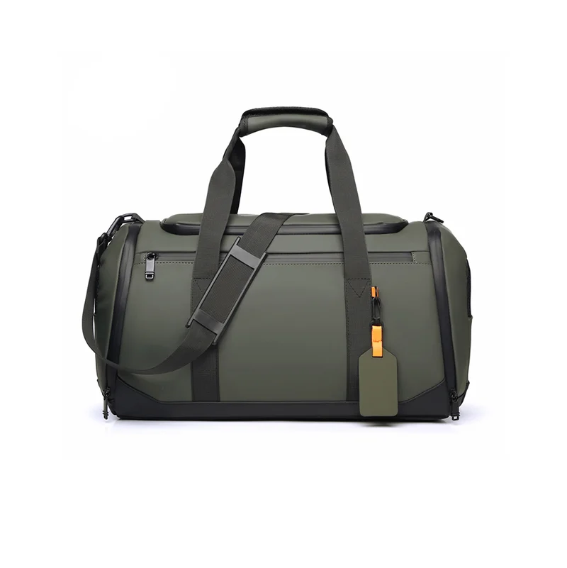 Guangzhou Fuliya Industry Co.,Ltd C-81140 Thick PU travel gym bag, water-resistant, large capacity, shoe compartment, wet/dry pocket, side pocket, back zipper pocket, and luggage strap - hand or crossbody carry for travel, fitness, and commuting.