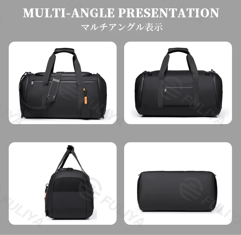 Guangzhou Fuliya Industry Co.,Ltd C-81140 Thick PU travel gym bag, water-resistant, large capacity, shoe compartment, wet/dry pocket, side pocket, back zipper pocket, and luggage strap - hand or crossbody carry for travel, fitness, and commuting.