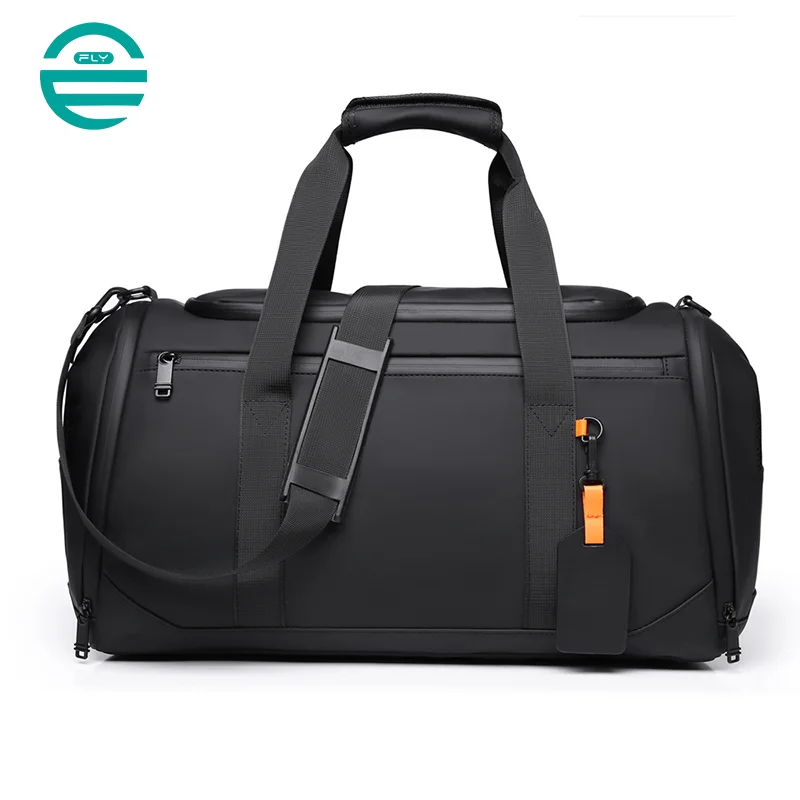 Guangzhou Fuliya Industry Co.,Ltd C-81140 Thick PU travel gym bag, water-resistant, large capacity, shoe compartment, wet/dry pocket, side pocket, back zipper pocket, and luggage strap - hand or crossbody carry for travel, fitness, and commuting.