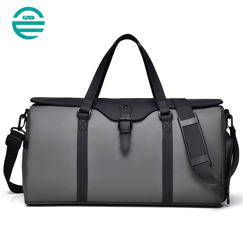 Guangzhou Fuliya Industry Co.,Ltd C-81142 Large-capacity PU travel gym bag, water-resistant, multi-layer storage, shoe compartment, wet/dry pocket, side bottle pocket, back zipper pocket, and luggage strap - for travel, fitness, and business trips.