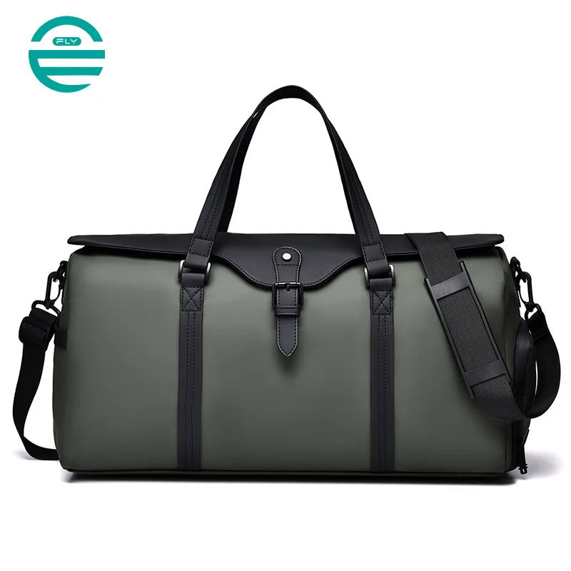 Guangzhou Fuliya Industry Co.,Ltd C-81142 Large-capacity PU travel gym bag, water-resistant, multi-layer storage, shoe compartment, wet/dry pocket, side bottle pocket, back zipper pocket, and luggage strap - for travel, fitness, and business trips.