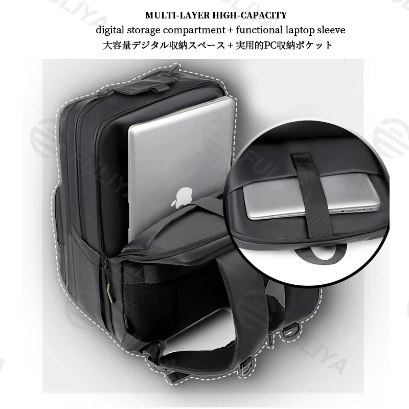Guangzhou Fuliya Industry Co.,Ltd C-81144 Business travel backpack, water-resistant, large capacity, laptop compartment, side pocket, breathable mesh back panel, and luggage strap - for commuting, business, and school.