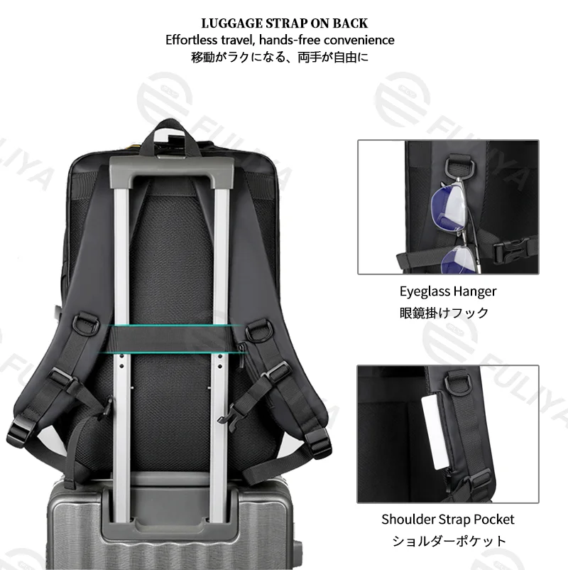 Guangzhou Fuliya Industry Co.,Ltd C-81144 Business travel backpack, water-resistant, large capacity, laptop compartment, side pocket, breathable mesh back panel, and luggage strap - for commuting, business, and school.
