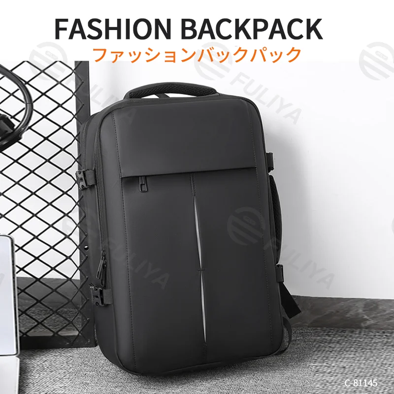 Guangzhou Fuliya Industry Co.,Ltd C-81145 Business travel backpack, water-resistant, large capacity, laptop compartment, front zipper pocket, and luggage strap - for commuting, business, school, and travel.