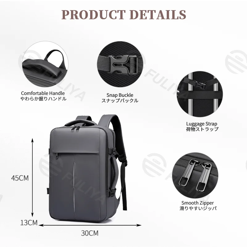Guangzhou Fuliya Industry Co.,Ltd C-81145 Business travel backpack, water-resistant, large capacity, laptop compartment, front zipper pocket, and luggage strap - for commuting, business, school, and travel.