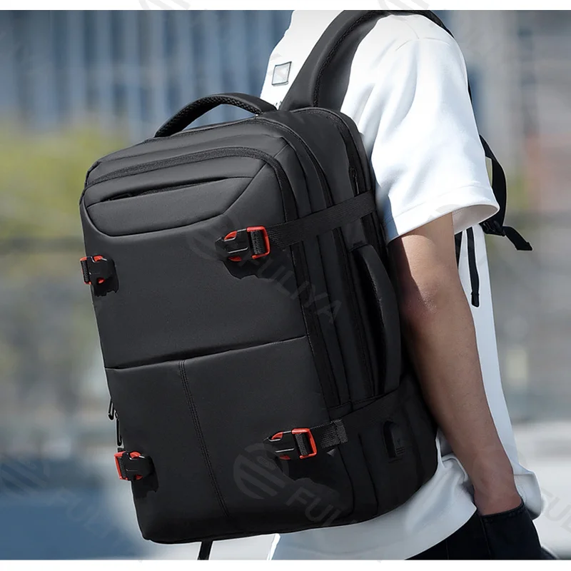 Guangzhou Fuliya Industry Co.,Ltd C-81146 Men's business backpack, water-resistant, large capacity, expandable 5cm (26L→36L), laptop compartment, USB port, and luggage strap - for business, business trips, and travel.