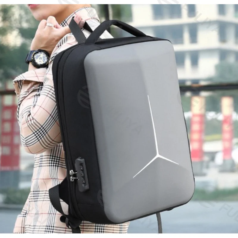 Guangzhou Fuliya Industry Co.,Ltd C-81147 Hard-shell laptop backpack, water-resistant, large capacity, laptop compartment, combination lock, USB port, and breathable back panel - for commuting, business, and school.
