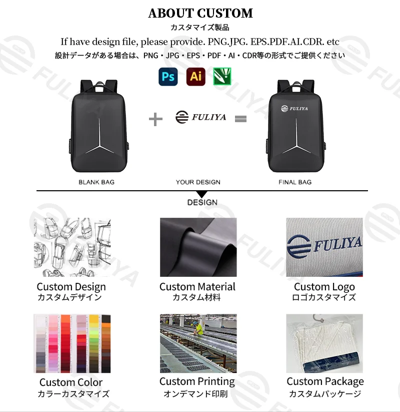 Guangzhou Fuliya Industry Co.,Ltd C-81147 Hard-shell laptop backpack, water-resistant, large capacity, laptop compartment, combination lock, USB port, and breathable back panel - for commuting, business, and school.