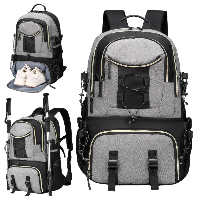 Guangzhou Fuliya Industry Co.,Ltd C-81148 Large-capacity backpack, water-resistant, multi-layer storage, shoe compartment, laptop compartment, side pocket, and trekking pole attachments - for school, travel, and hiking.