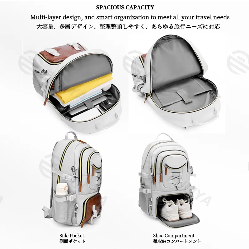 Guangzhou Fuliya Industry Co.,Ltd C-81148 Large-capacity backpack, water-resistant, multi-layer storage, shoe compartment, laptop compartment, side pocket, and trekking pole attachments - for school, travel, and hiking.