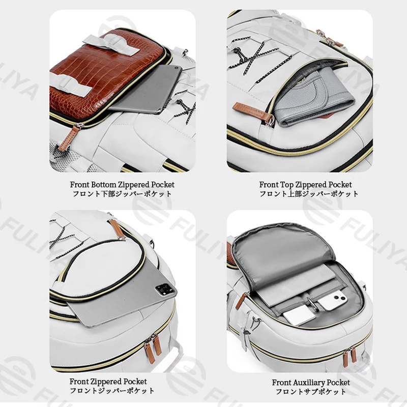 Guangzhou Fuliya Industry Co.,Ltd C-81148 Large-capacity backpack, water-resistant, multi-layer storage, shoe compartment, laptop compartment, side pocket, and trekking pole attachments - for school, travel, and hiking.