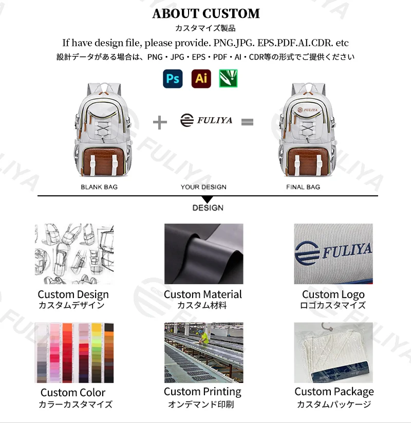 Guangzhou Fuliya Industry Co.,Ltd C-81148 Large-capacity backpack, water-resistant, multi-layer storage, shoe compartment, laptop compartment, side pocket, and trekking pole attachments - for school, travel, and hiking.