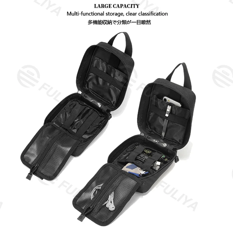 Guangzhou Fuliya Industry Co.,Ltd C-81150 Tactical medical pouch, wear-resistant, large capacity, mesh pocket, partition pocket, quick-release buckle, and MOLLE system - attachable to backpacks or belts for outdoor, hiking, climbing, and camping.