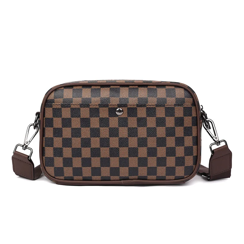 Guangzhou Fuliya Industry Co.,Ltd C-81156 Men's checkered crossbody bag, water-resistant,  multi-layer storage, front pocket, back snap button, inner pocket, detachable hook, and adjustable buckle - for casual, commuting, and travel.