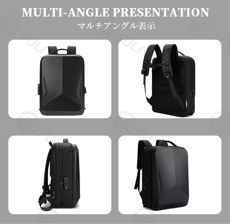 Guangzhou Fuliya Industry Co.,Ltd C-81158 Hard-shell laptop backpack, large capacity, laptop compartment, side expansion zipper (+10cm), sternum strap, breathable mesh back panel, and luggage strap - for commuting, short trips, and gaming.