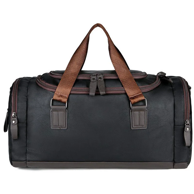 Guangzhou Fuliya Industry Co.,Ltd C-81165 Waterproof PU leather business duffle bag, large capacity, side zipper pockets, detachable shoulder strap, and comfortable handle - hand or shoulder carry for business trips, travel, and fitness.
