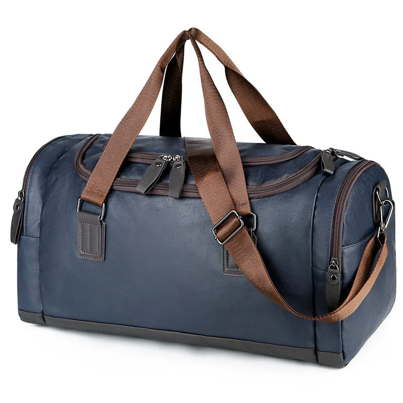 Guangzhou Fuliya Industry Co.,Ltd C-81165 Waterproof PU leather business duffle bag, large capacity, side zipper pockets, detachable shoulder strap, and comfortable handle - hand or shoulder carry for business trips, travel, and fitness.