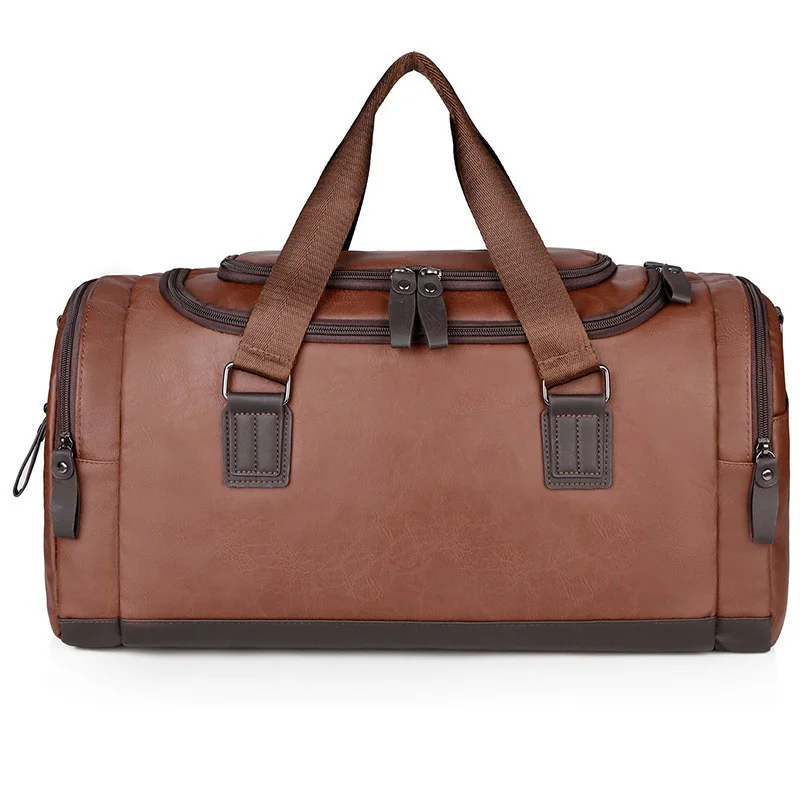 Guangzhou Fuliya Industry Co.,Ltd C-81165 Waterproof PU leather business duffle bag, large capacity, side zipper pockets, detachable shoulder strap, and comfortable handle - hand or shoulder carry for business trips, travel, and fitness.