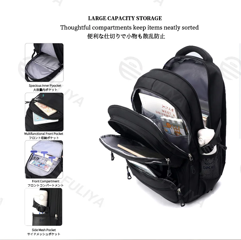 Guangzhou Fuliya Industry Co.,Ltd C-81166 Large-capacity trolley backpack, water-resistant, alloy 3-level handle and 6-wheel stair-climbing system - detachable for trolley, backpack, shoulder, or tote carry for students and travel.