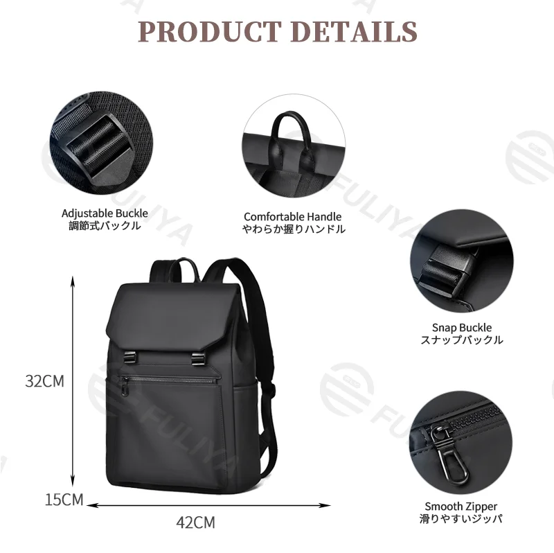 Guangzhou Fuliya Industry Co.,Ltd C-81167 Casual fashion backpack, water-resistant, large capacity, front zipper pocket, side pocket, adjustable buckle, and luggage strap - for commuting, travel, and outdoor.