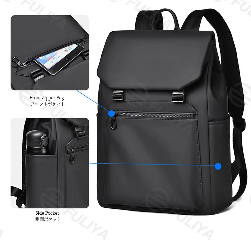 Guangzhou Fuliya Industry Co.,Ltd C-81167 Casual fashion backpack, water-resistant, large capacity, front zipper pocket, side pocket, adjustable buckle, and luggage strap - for commuting, travel, and outdoor.