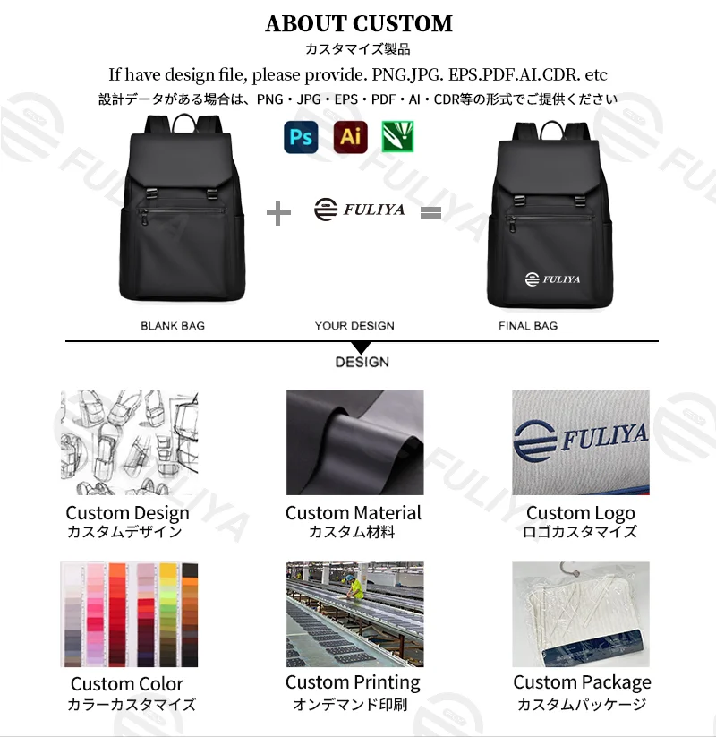 Guangzhou Fuliya Industry Co.,Ltd C-81167 Casual fashion backpack, water-resistant, large capacity, front zipper pocket, side pocket, adjustable buckle, and luggage strap - for commuting, travel, and outdoor.