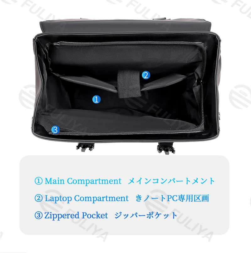 広州富麗雅実業有限会社 C-81168 防水大容量旅行PCリュック、PU素材、PC収納、ジッパーポケット、通気メッシュ背パネル、スーツケース固定ストラップ - 通勤・旅行・通学に。