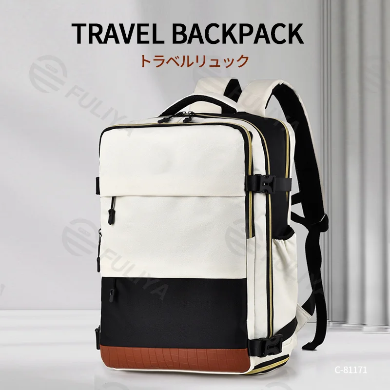 Guangzhou Fuliya Industry Co.,Ltd C-81171 Multi-functional backpack, water-resistant, large capacity, laptop compartment, shoe compartment, honeycomb breathable back panel, snap buckle, and smooth zipper - for school, travel, and daily use.