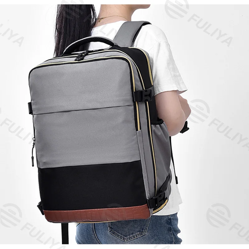 Guangzhou Fuliya Industry Co.,Ltd C-81171 Multi-functional backpack, water-resistant, large capacity, laptop compartment, shoe compartment, honeycomb breathable back panel, snap buckle, and smooth zipper - for school, travel, and daily use.