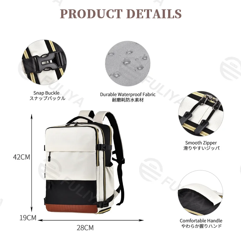 Guangzhou Fuliya Industry Co.,Ltd C-81171 Multi-functional backpack, water-resistant, large capacity, laptop compartment, shoe compartment, honeycomb breathable back panel, snap buckle, and smooth zipper - for school, travel, and daily use.
