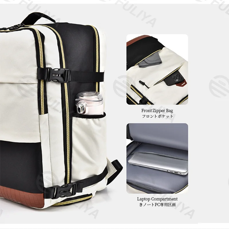 Guangzhou Fuliya Industry Co.,Ltd C-81171 Multi-functional backpack, water-resistant, large capacity, laptop compartment, shoe compartment, honeycomb breathable back panel, snap buckle, and smooth zipper - for school, travel, and daily use.