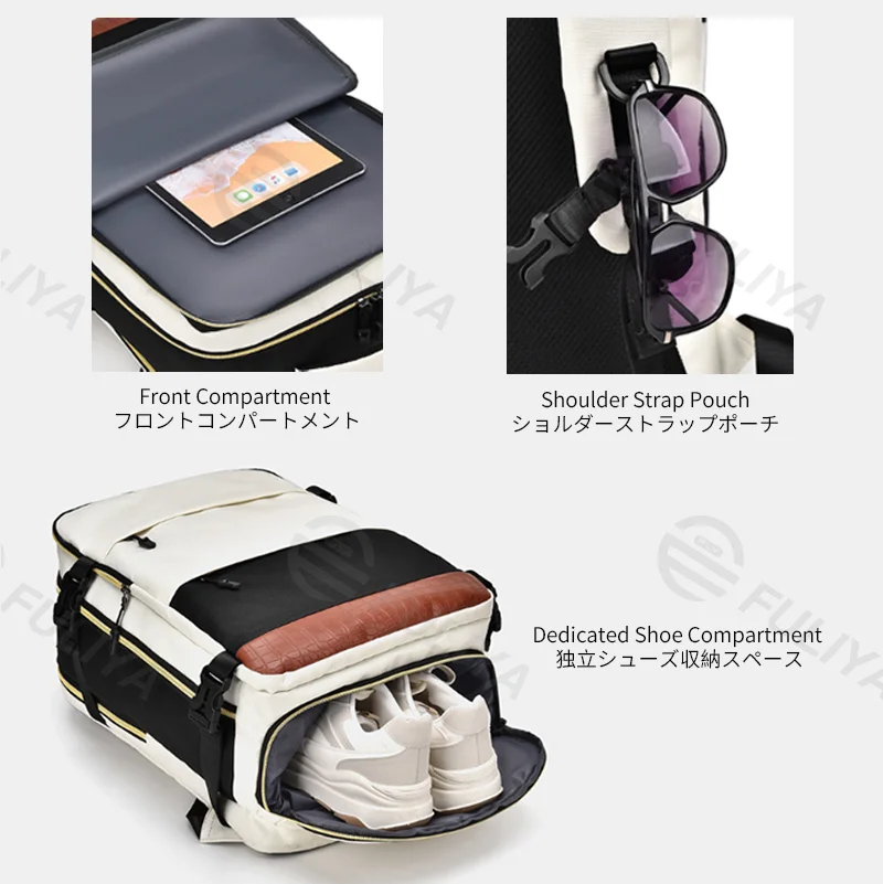 Guangzhou Fuliya Industry Co.,Ltd C-81171 Multi-functional backpack, water-resistant, large capacity, laptop compartment, shoe compartment, honeycomb breathable back panel, snap buckle, and smooth zipper - for school, travel, and daily use.
