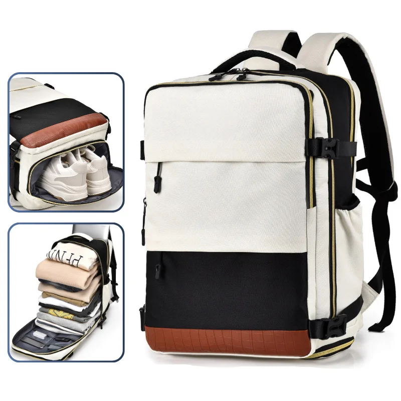 Guangzhou Fuliya Industry Co.,Ltd C-81171 Multi-functional backpack, water-resistant, large capacity, laptop compartment, shoe compartment, honeycomb breathable back panel, snap buckle, and smooth zipper - for school, travel, and daily use.