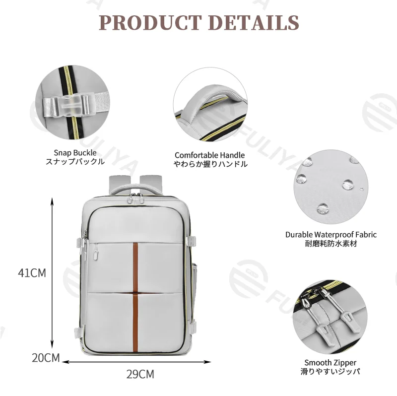 Guangzhou Fuliya Industry Co.,Ltd C-81173 Large-capacity waterproof travel backpack, dual 180° lay-flat compartments, laptop compartment, shoe compartment, honeycomb breathable back panel, and snap buckle - for commuting, travel, and school.