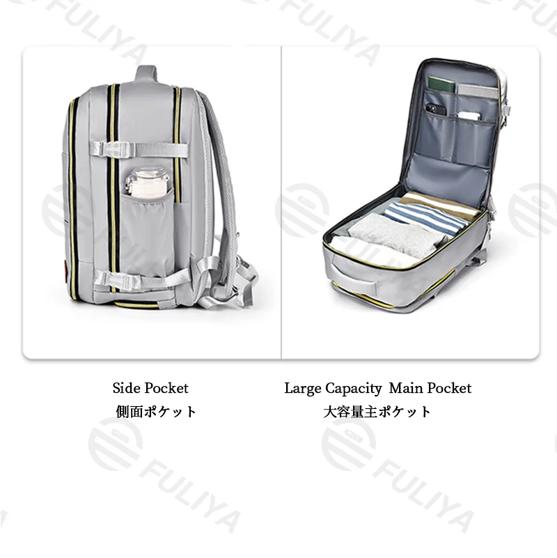 Guangzhou Fuliya Industry Co.,Ltd C-81173 Large-capacity waterproof travel backpack, dual 180° lay-flat compartments, laptop compartment, shoe compartment, honeycomb breathable back panel, and snap buckle - for commuting, travel, and school.