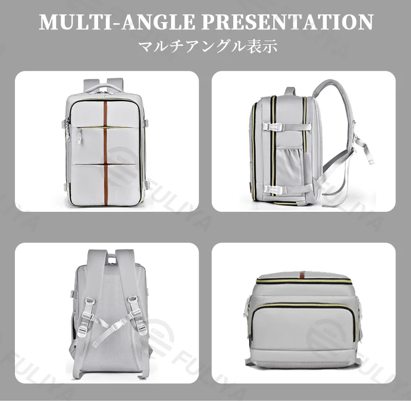Guangzhou Fuliya Industry Co.,Ltd C-81173 Large-capacity waterproof travel backpack, dual 180° lay-flat compartments, laptop compartment, shoe compartment, honeycomb breathable back panel, and snap buckle - for commuting, travel, and school.