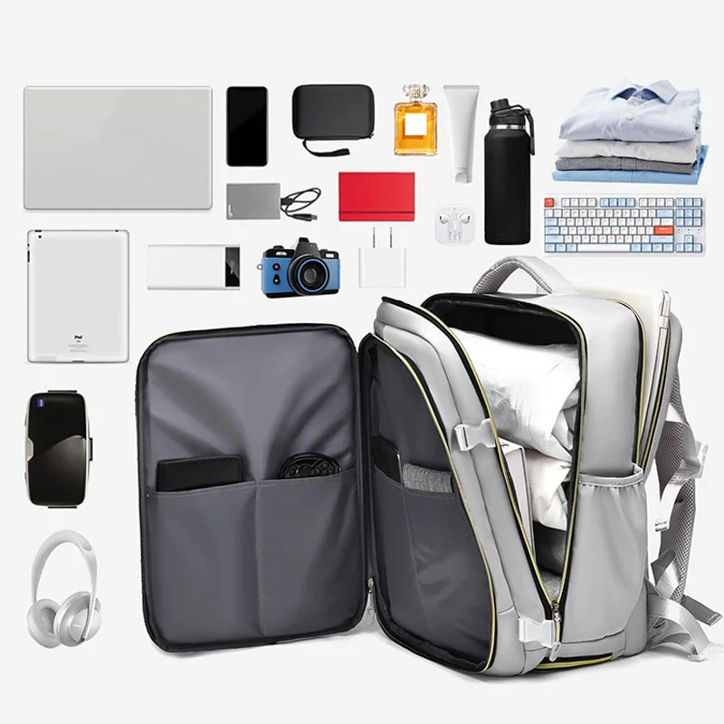 Guangzhou Fuliya Industry Co.,Ltd C-81174 Large-capacity waterproof travel backpack, dual 180° lay-flat compartments, laptop compartment, shoe compartment, honeycomb breathable back panel, and snap buckle - for commuting, travel, and school.
