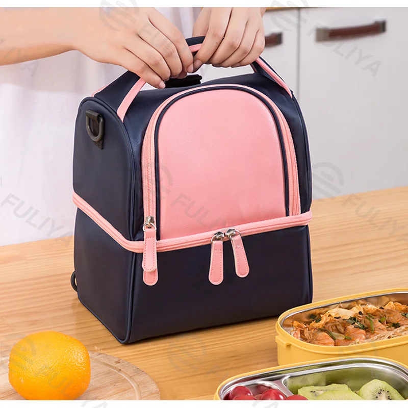 Guangzhou Fuliya Industry Co.,Ltd C-81175 Stylish breast milk cooler bag, water-resistant, dual-layer storage, insulated bottle layer, milk ice pack layer, detachable hook, and adjustable strap - shoulder, hand, or backpack carry for pumping and outings.